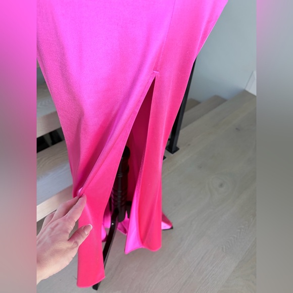 New Hot Pink Satin Mermaid Maxi Dress Evening Gown Cocktail Wedding size XS - Picture 7 of 10
